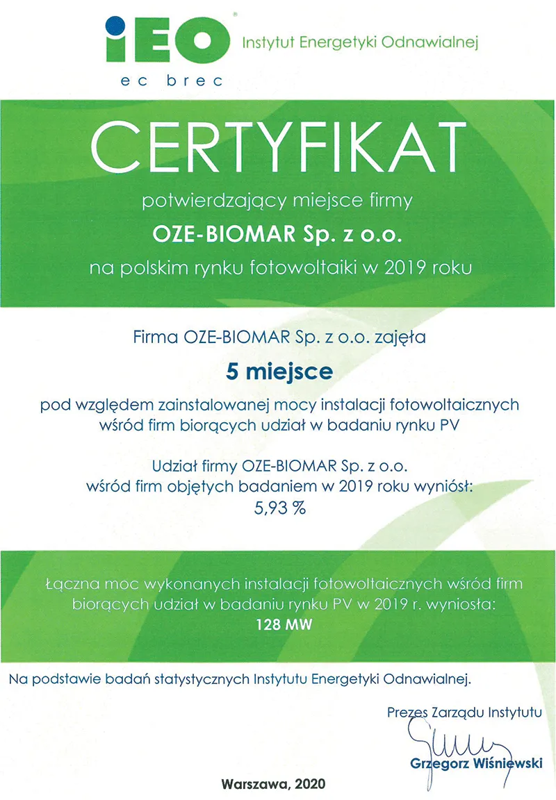 OZE-Biomar na 5 miejscu w Polsce